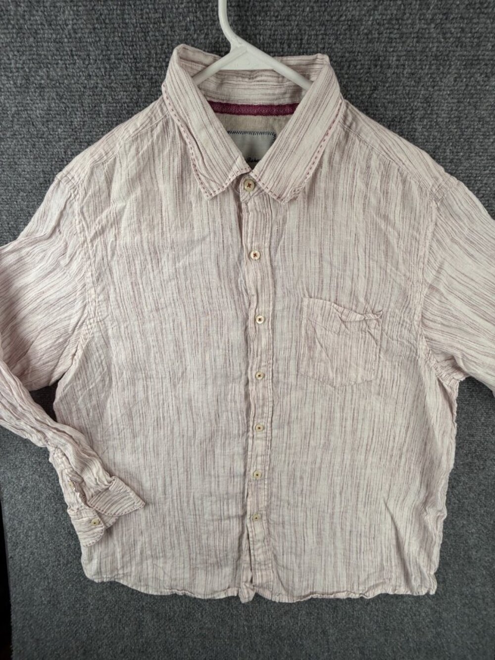Tommy Bahama All Linen XL Pink Purple Striped Button Up Shirt Long Sleeve Woven